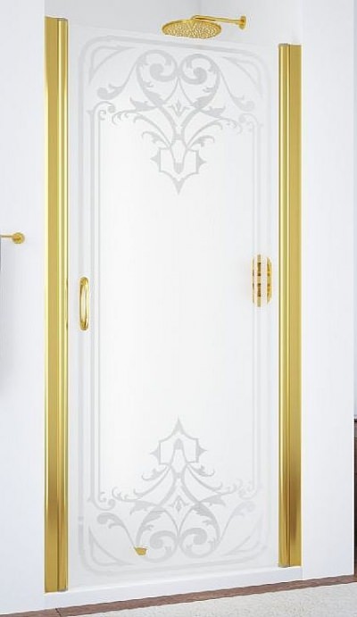 Душевая дверь Vegas-Glass EP 95 профиль золото, стекло матовое / рисунок прозрачный